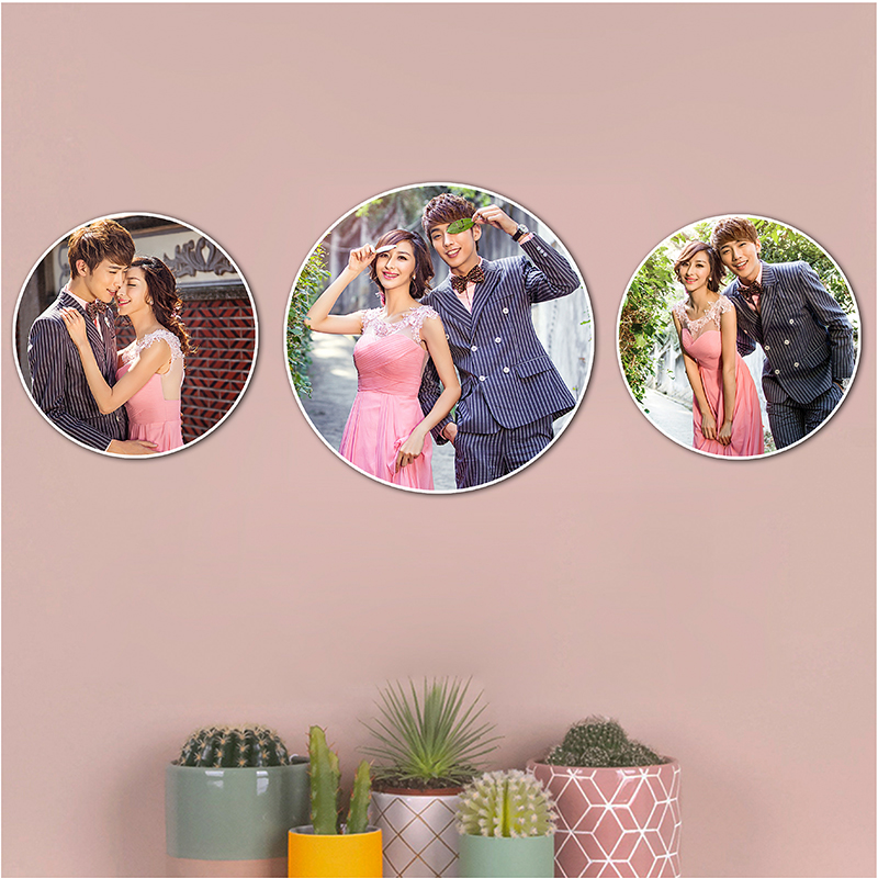 现代相框挂墙客厅饭厅玄关装饰免打孔照片定制圆形照片墙