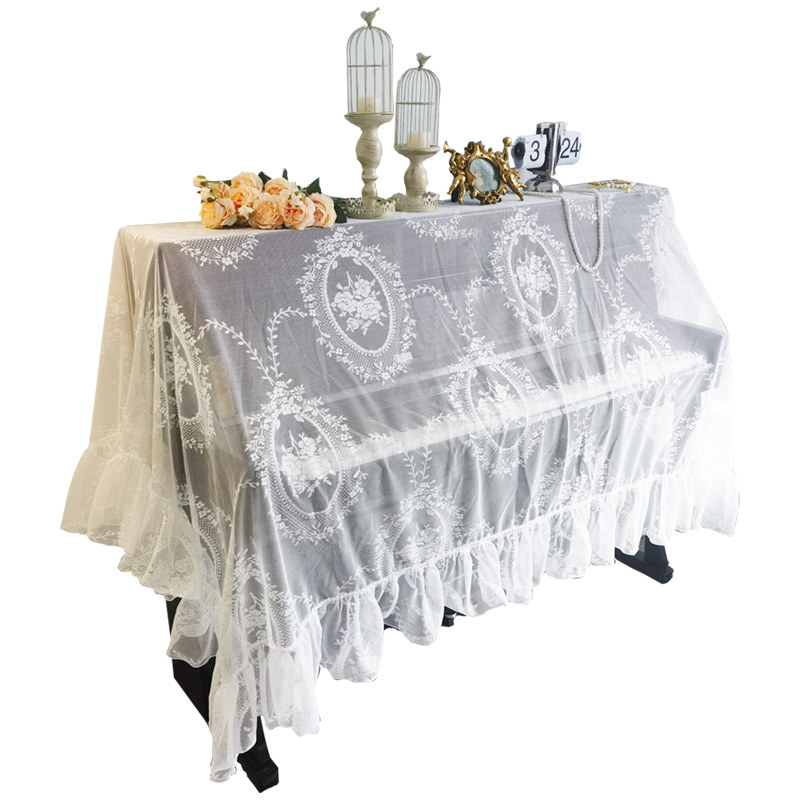 复古蕾丝刺绣钢琴罩半罩全罩白色浪漫防尘罩绣荷叶边电子琴盖巾