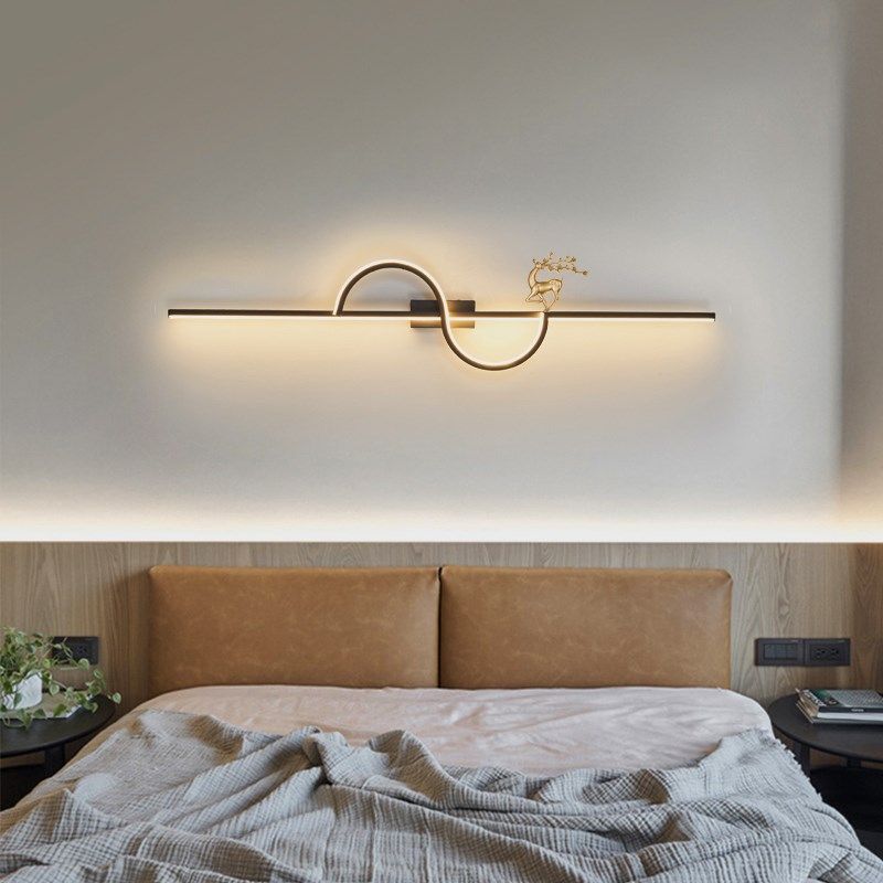 新款现代客厅电视背景墙壁灯极简木格栅壁灯床头灯充电款免布线灯