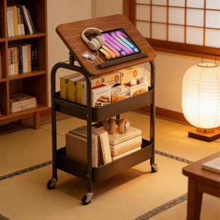 可移动小推车沙发边茶几中古风床边置物架桌子客厅零食床头收纳柜