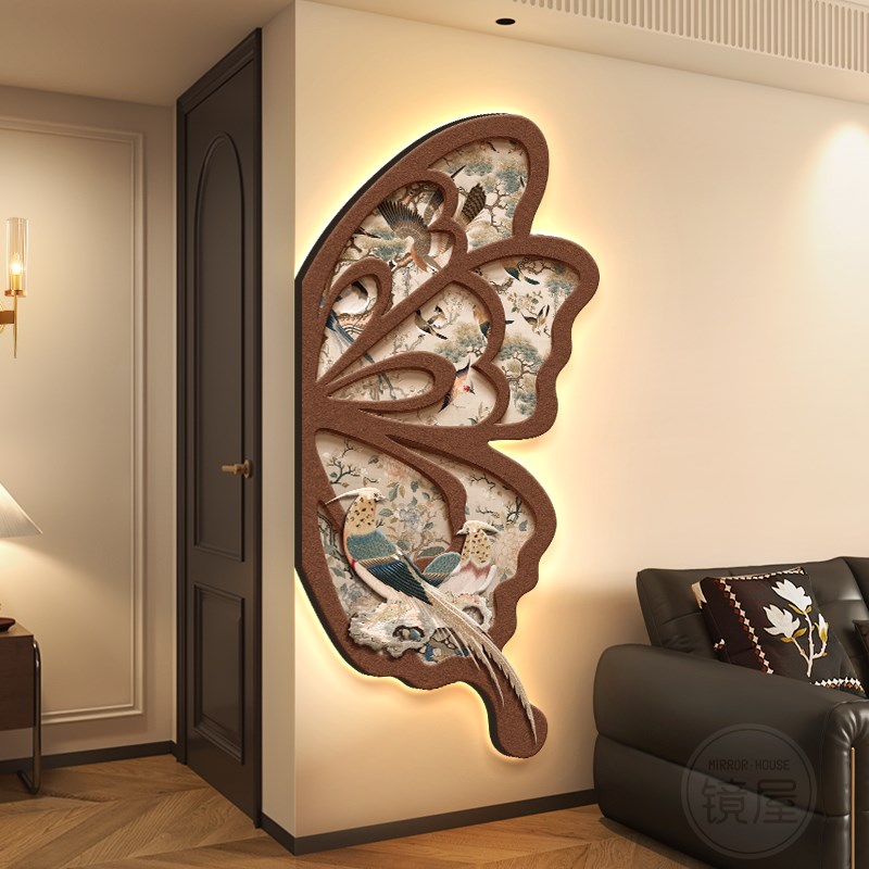 法式中古风玄关装饰画蝴蝶宋代美学壁灯客厅挂画复古入户走廊壁画