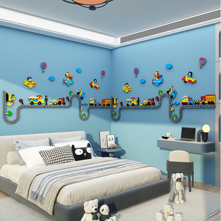 儿童区房间布置装 饰男孩卧室墙面床头背景贴纸画出租屋小改造