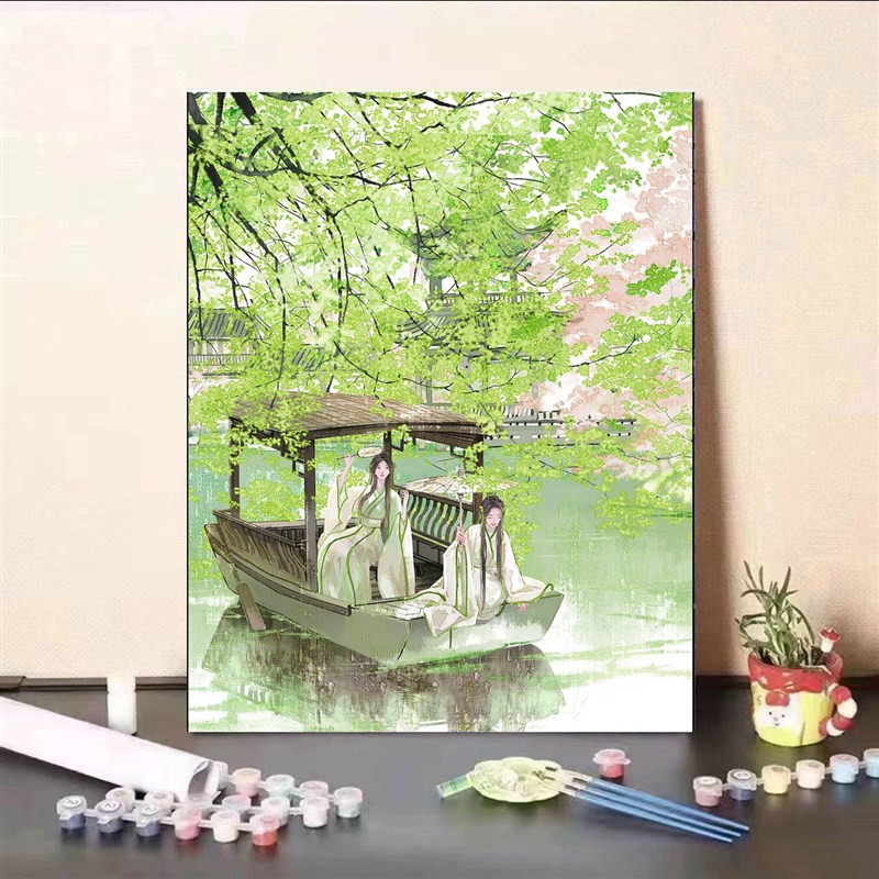 春天柳枝数字油画手工diy油彩画填充涂色高级感手绘丙烯装饰画图片
