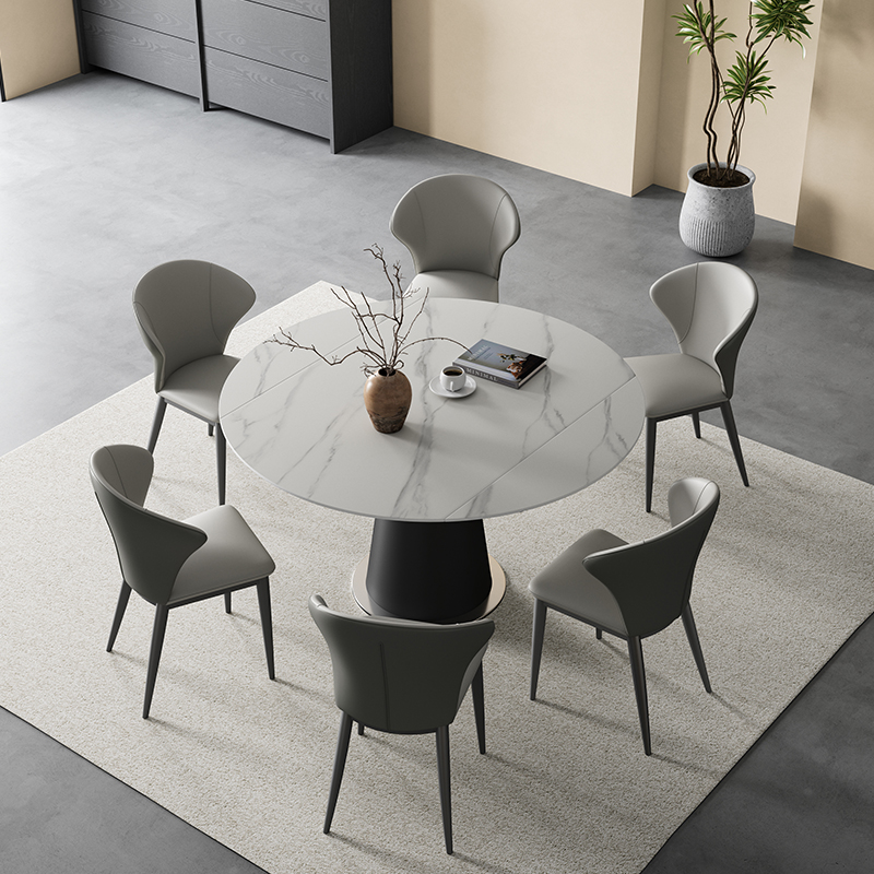 意式岩板餐桌伸缩折叠饭桌椅现代多功能方圆两用小户型圆桌