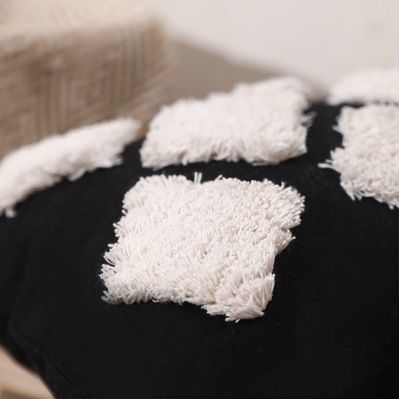 波西米亚in摩洛哥黑白几何靠垫沙发客厅抱枕腰枕民宿波点簇绒靠