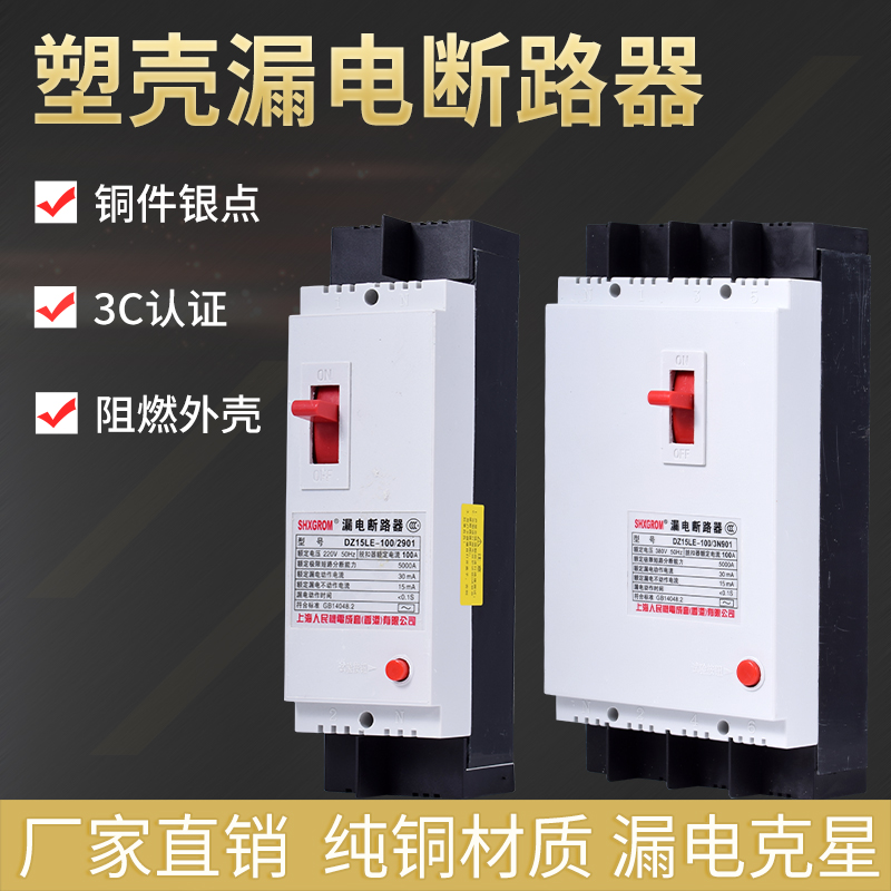 漏电断路器DZ15LE-100/4901 2P3P4P 220V 380V40A63A100A空气开关