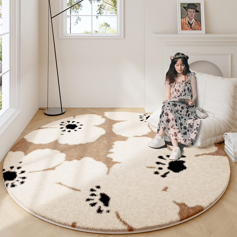 奶油风圆形地毯加厚高级感客厅茶几卧室床边衣帽间梳妆台椅子地垫