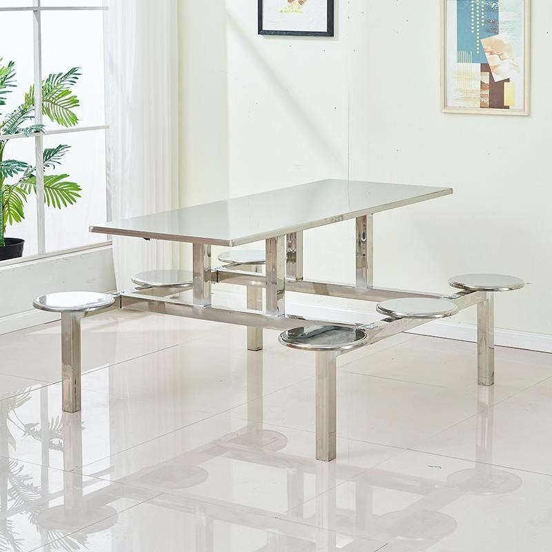 不锈钢食堂餐桌椅//8人位学校学生公司工地员工连体桌椅