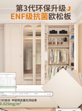 奶油风实木大卧室家用法式复古衣帽间柜NF级欧松板定制柜