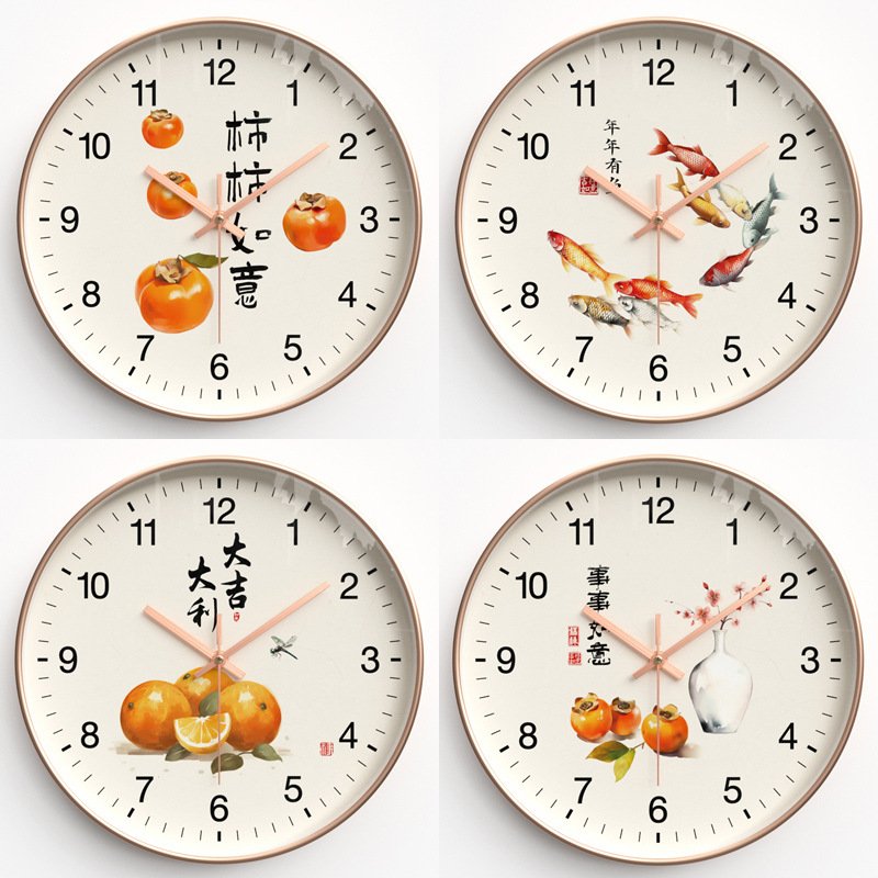 墙上钟表新中式挂钟客厅时尚家用时钟卧室超静音石英钟30cm clock