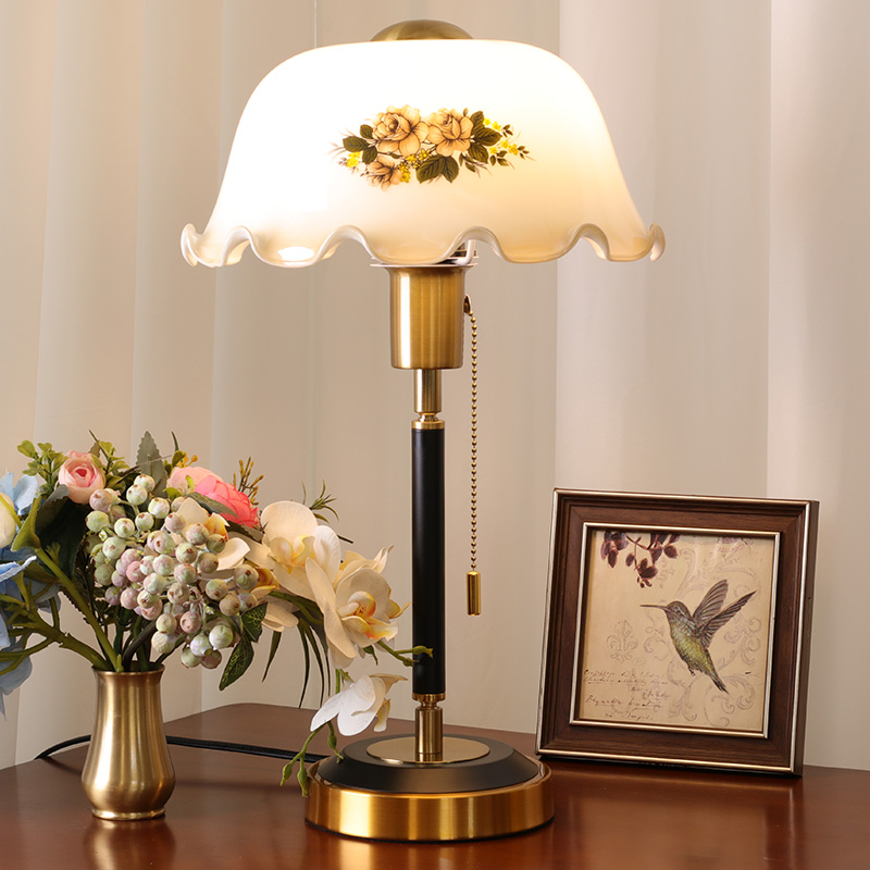中式台灯主卧室床头灯o个性创意北欧简约现代轻奢玻璃拉线家用装