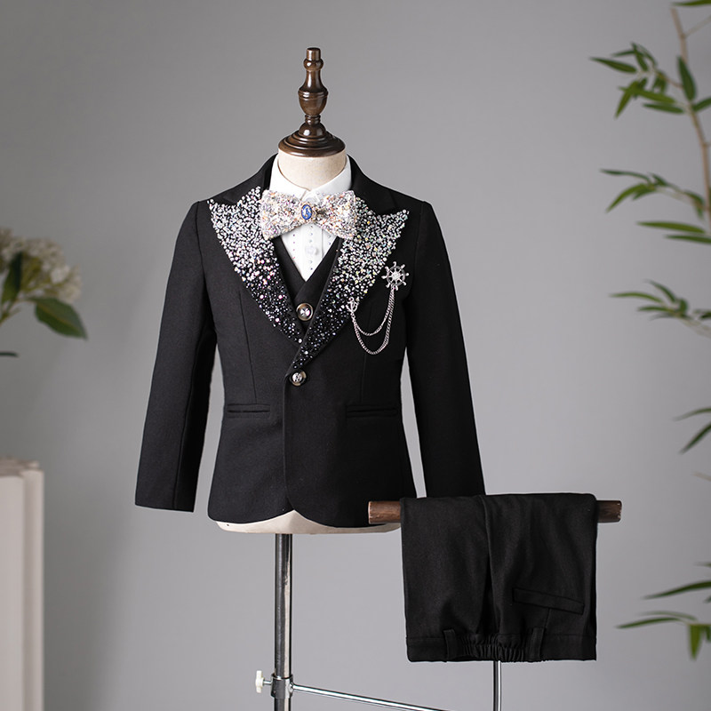 儿童礼服男童手工花童西装套装小主持人钢琴演出服男孩西服表演服