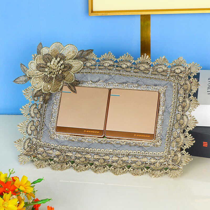 开关边框套布艺双开关贴蕾丝遮挡丑美化保护插座面板防脏装饰墙贴