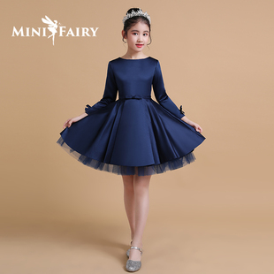 女儿童礼服女童长袖公主裙中大童新年晚会主持人小礼服秋冬晚礼服