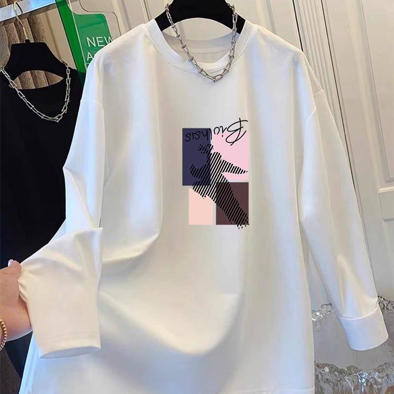 白色加绒打底衫女秋冬卫衣内搭宽松遮屁股纯棉中长款t恤女长袖潮