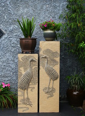 新中式庭院装饰落地摆件酒店大厅玄关仿石展示柱阳台花园盆景底座