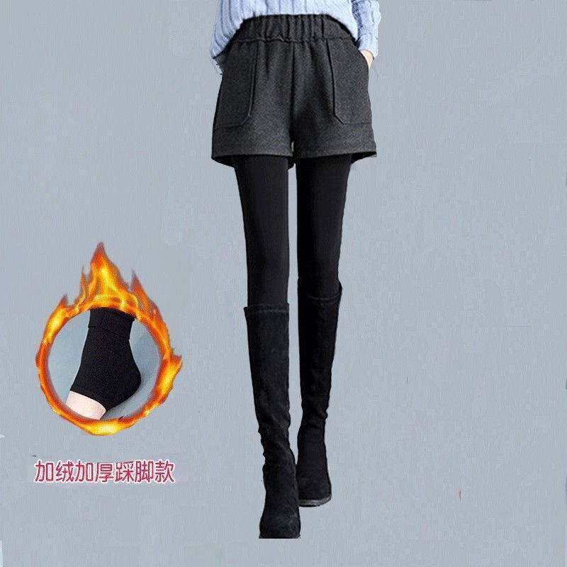 加绒加厚假两件设计感踩脚打底裤女外穿裙裤一体秋冬新款保暖裤子