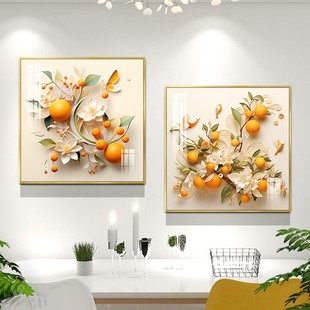 饰画轻奢高档饭厅新款 现代简约小清新餐厅背景墙装 挂画奶油风壁画