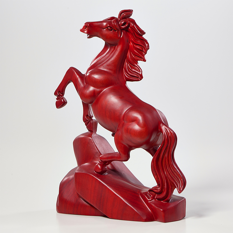 红花梨木雕马摆件实木工艺品红木马到成功生肖马摆件家居开业礼品