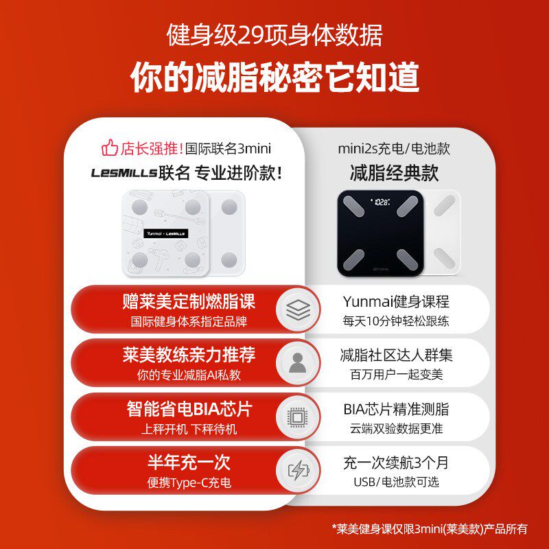 云麦轻智能体脂秤精准体重秤充电款体秤测