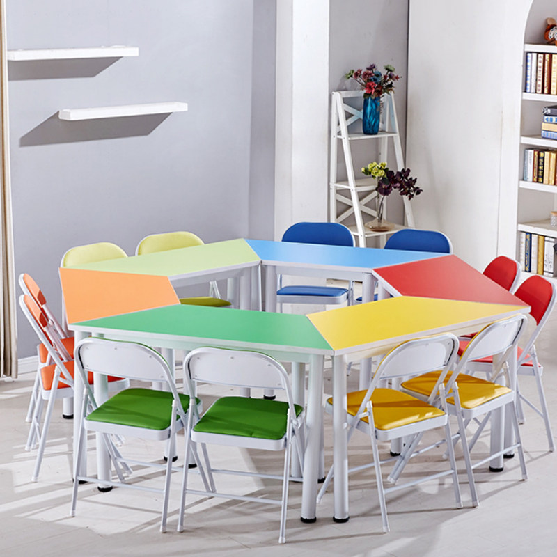 中小学生辅导培训课桌椅彩色梯形桌少儿童学习桌椅幼儿美术桌