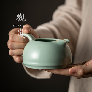 天青色汝窑公道杯陶瓷复古茶海家用带把汝瓷公杯手工分茶器 观岚