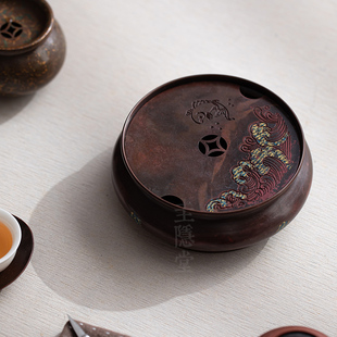 圭隐堂手工锦鲤纯铜茶盘壶承家用储水干泡台茶壶托盘茶托小号茶台