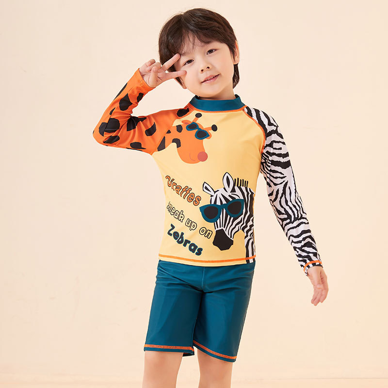 儿童游泳衣分体长袖防晒沙滩服男童泳裤卡通宝宝泳衣3岁5男孩泳装