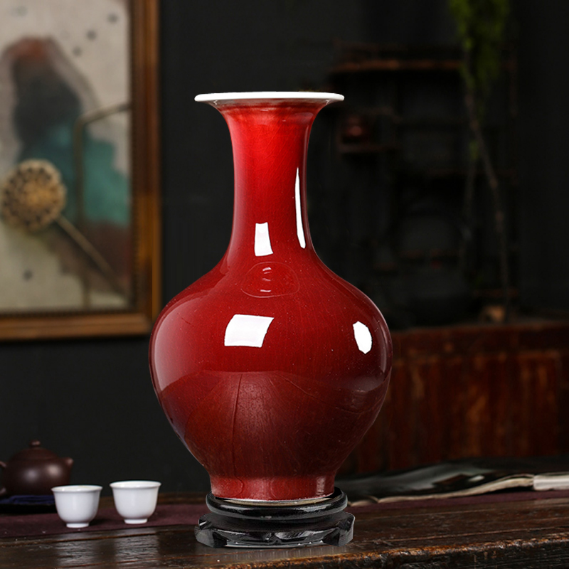 景德镇郎红釉陶瓷花瓶插花大号中式家居客厅电视柜装饰品摆件瓷瓶