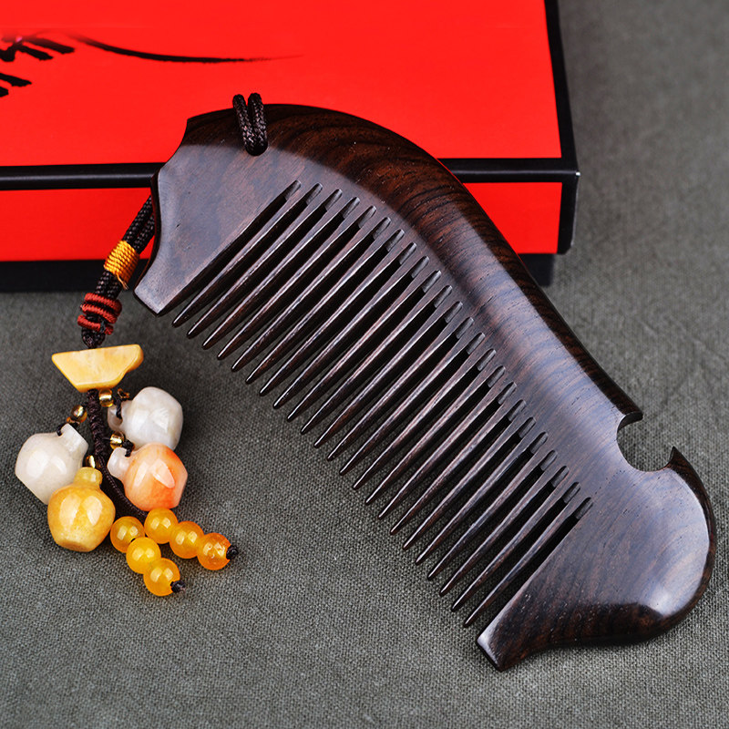 天然黑檀木梳子男女友防静电可爱礼物脱发按摩刻字可爱包包小梳子