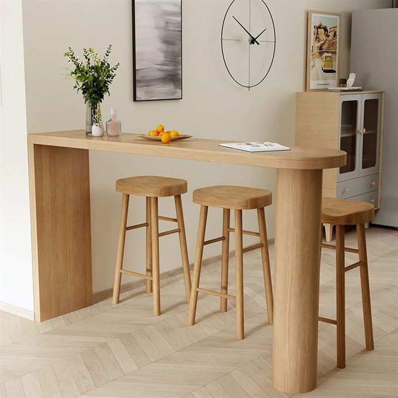 北欧全实木家用高脚吧台餐桌椅组合长条奶茶店餐厨一体小户型公寓