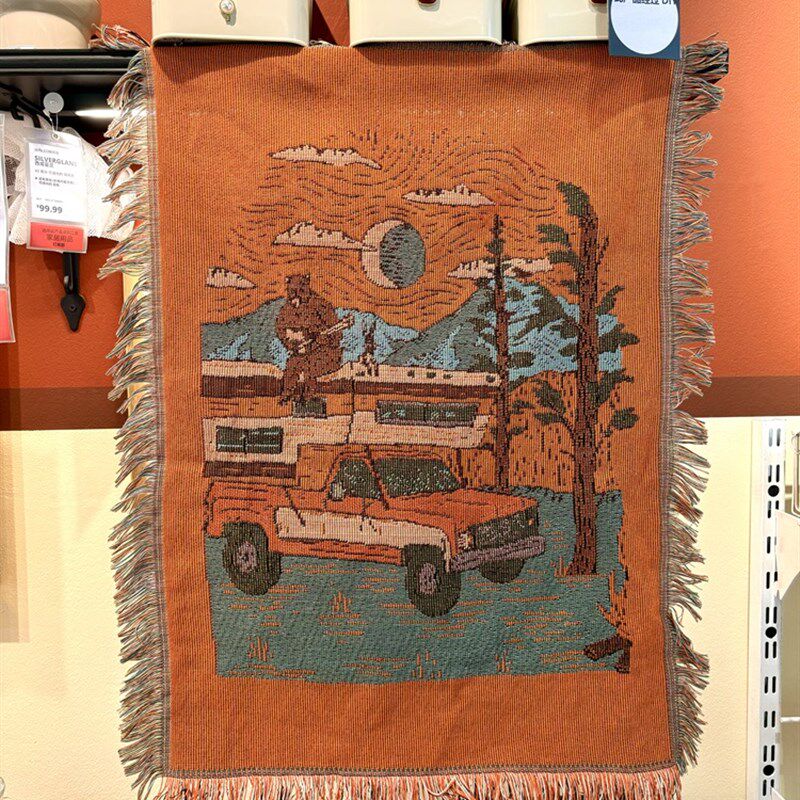 【布谷】棉线编织挂毯含流苏 房间卧室装饰挂布 沙发椅子柜帘盖巾