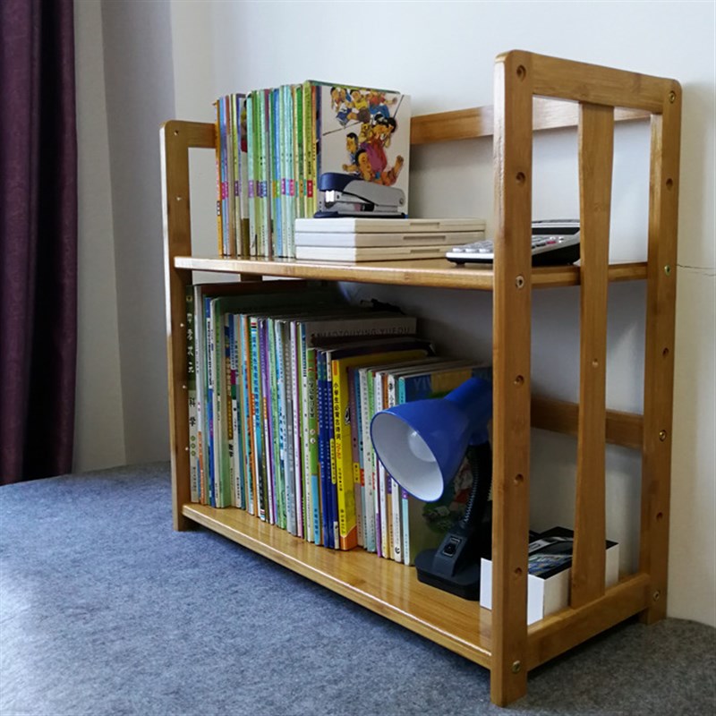 两三层桌面书架置物架实木简易书柜桌上书架竹小书架包邮