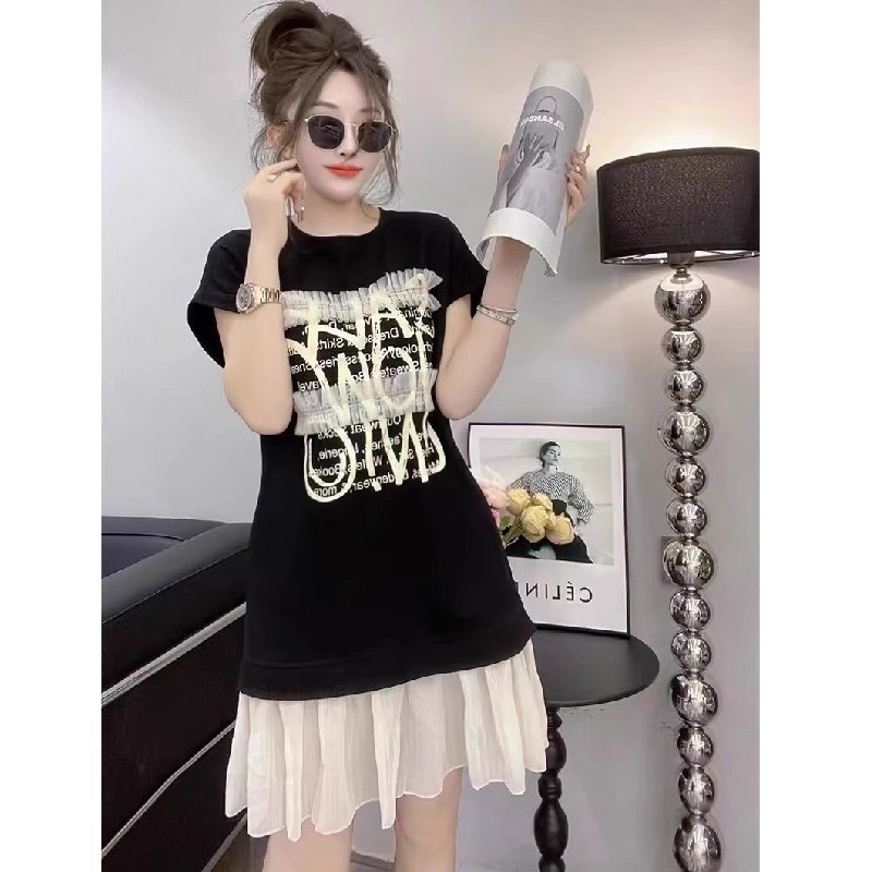 法式茶歇连衣裙女夏小个子2024新款黑色蕾丝拼接甜美气质a字短裙