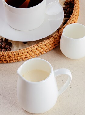 咖啡奶盅白色陶瓷奶罐汁斗迷你引流杯餐厅商用轻奢浇汁斗奶杯带把