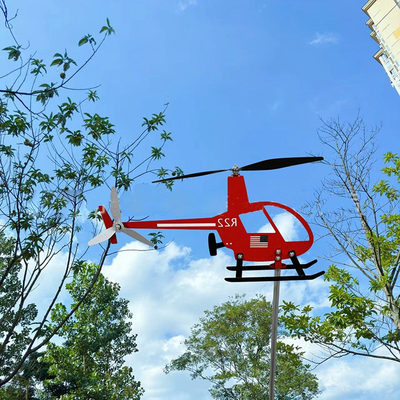 户外金属直升飞机风车模型摆件庭院花园幼儿园橱窗造景草坪装饰