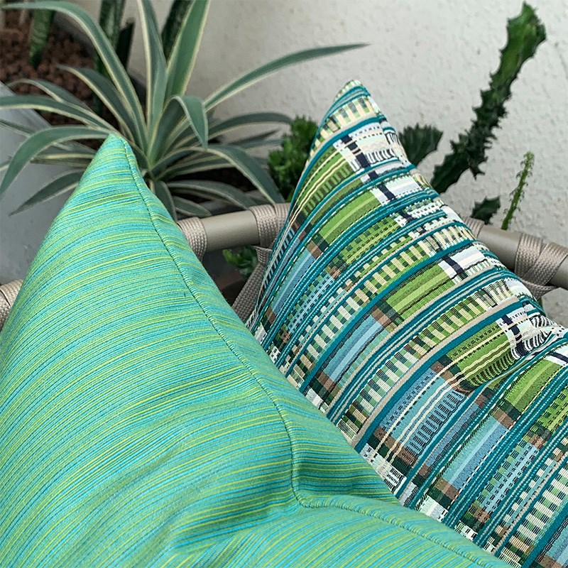 户外防水防晒抱枕绿色系条纹格子靠垫露台阳光房凉亭阳台沙发靠枕