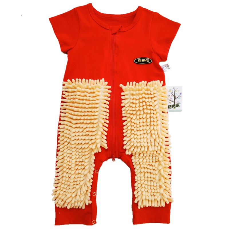 婴儿拖把爬行服宝宝拖地爬爬服小孩子擦地板防脏连体衣服夏薄短袖