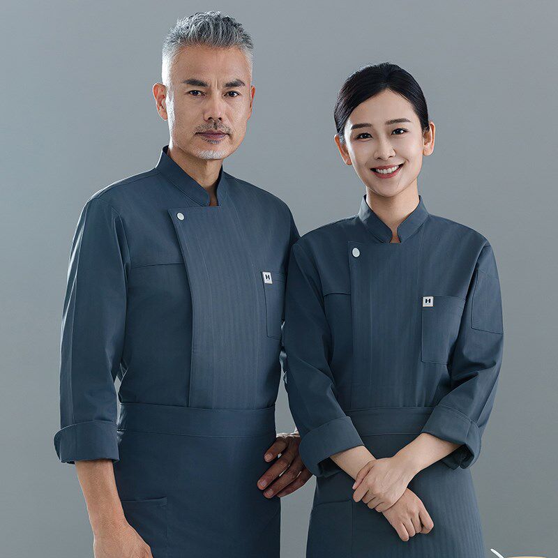 厨师工作服长袖纯棉男秋冬装餐饮酒店餐厅饭店厨房厨师长工服定制