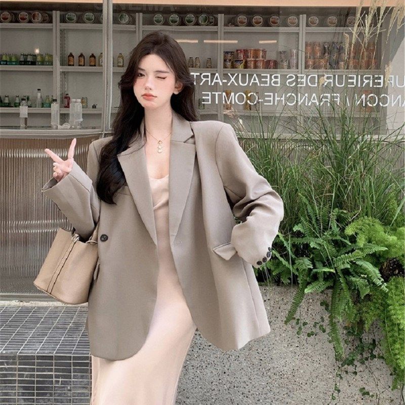 大码胖mm高级感小众西装外套开叉吊带连衣裙女秋冬气质西服两件套