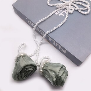 灰绿色手工花朵小珍珠条窗帘装饰绑带配件珍珠边扎带韩式小花束带