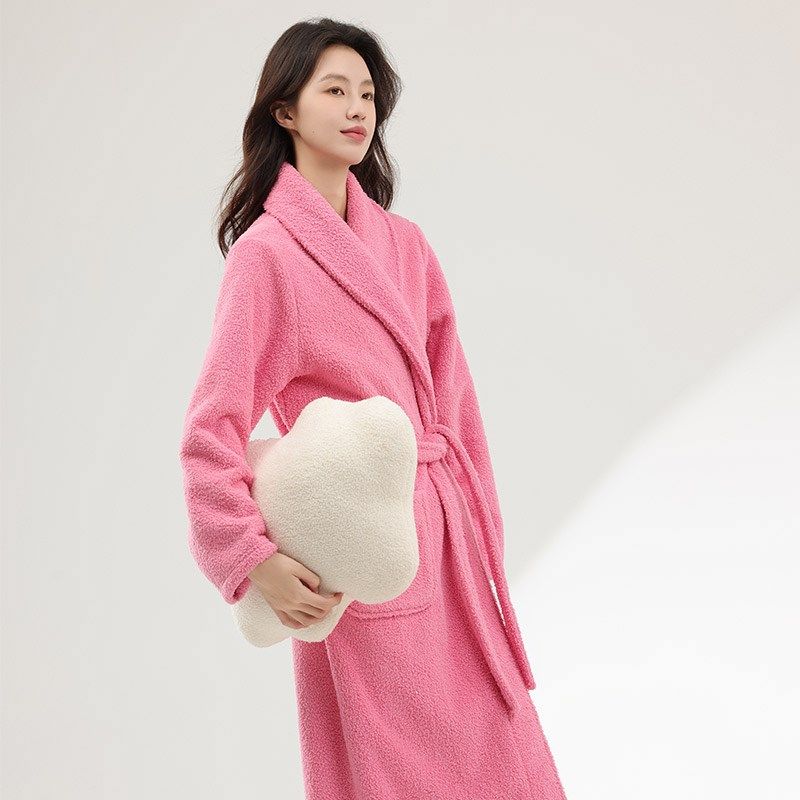 睡袍女秋冬季加绒加厚款保暖珊瑚绒浴袍半边绒高级感加长款家居服