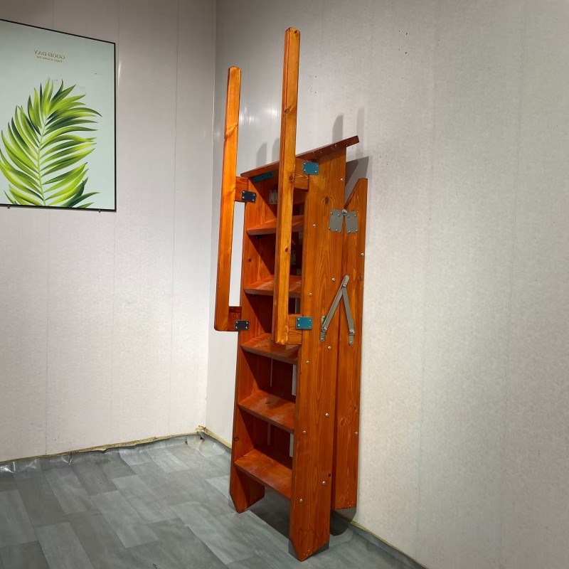 单侧梯人字高扶手梯松木质登高攀爬花架子道具家用移动阁楼楼梯子