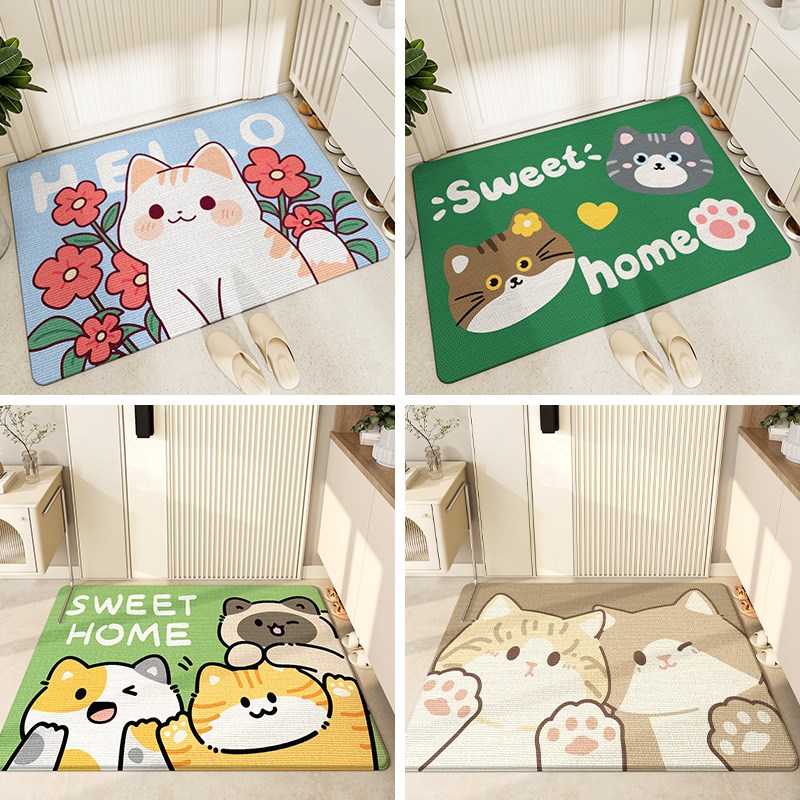 大江地垫卡通小猫入户门除尘脚垫家用玄关进门防滑垫户外耐磨地毯