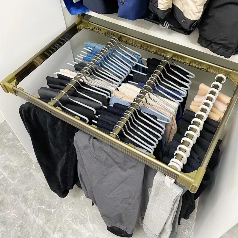 抽拉裤架衣柜内置顶装伸缩滑轨多功能挂裤子轨道裤抽裤挂五金配件