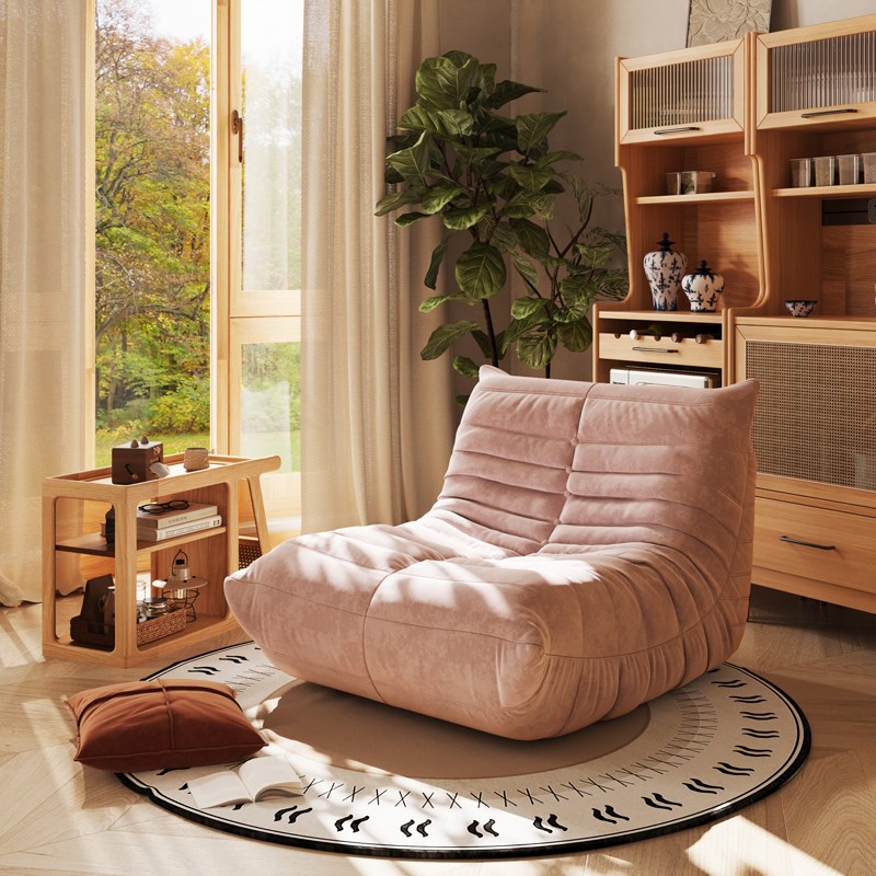 品洛单人卧室阳台休闲网红粉色磨砂布可睡可躺懒人毛毛虫沙发躺椅