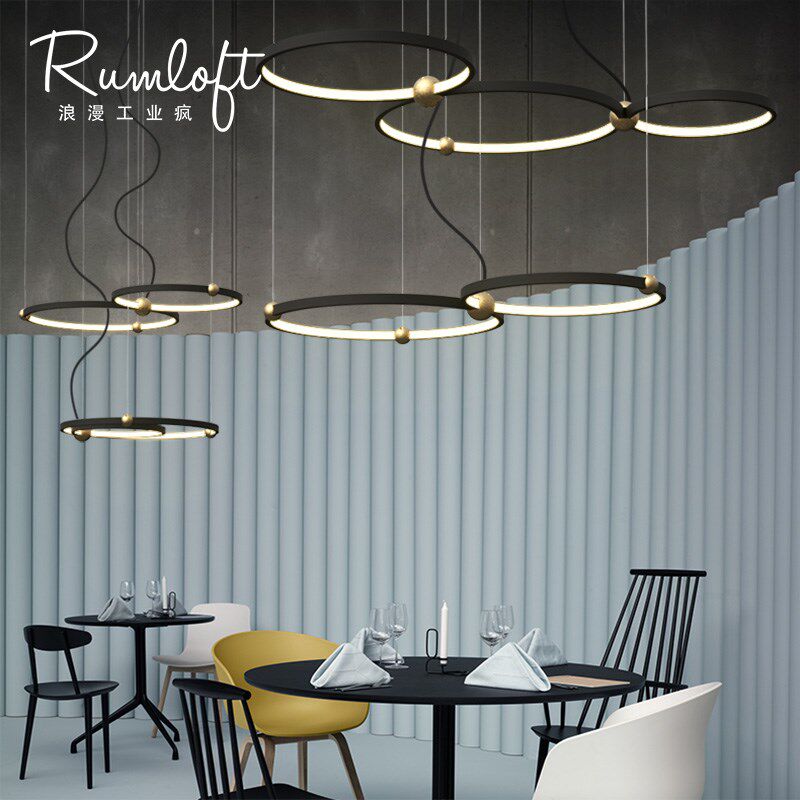 美式工业风圆圈led灯具北欧创意个性吧台咖啡餐厅圆环形星带吊灯