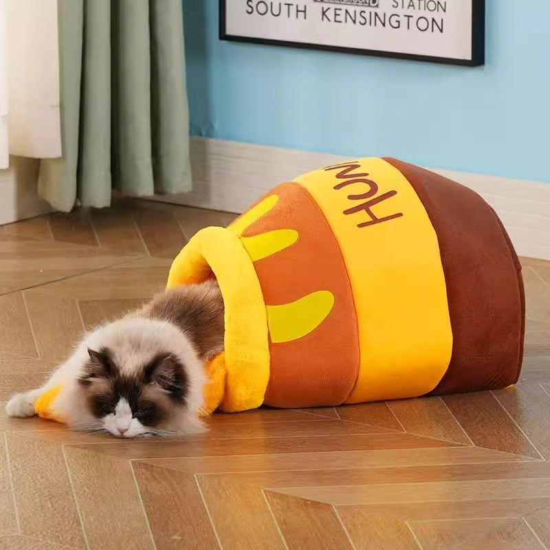 猫窝蜂蜜罐子四季通用半封闭式睡觉猫窝狗窝睡垫秋冬保暖宠物睡袋