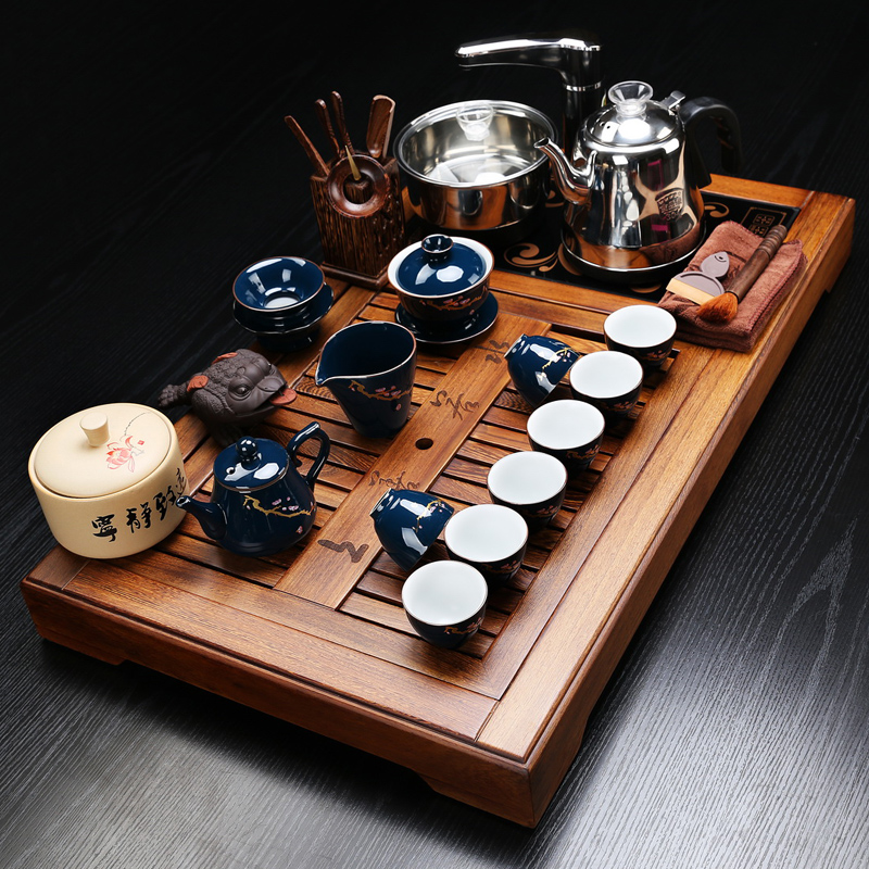 鸡翅实木茶具套装家用客厅整套四合一功夫茶海中式茶台全自动茶盘