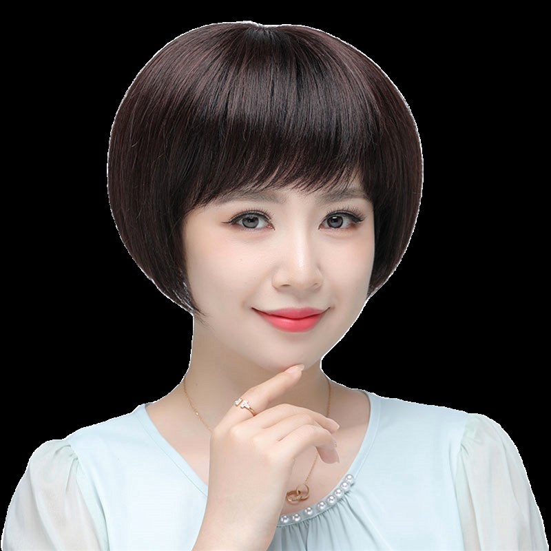 假发套时尚短发波波头圆脸短直发全真人发丝自然碎刘海盖白发新款